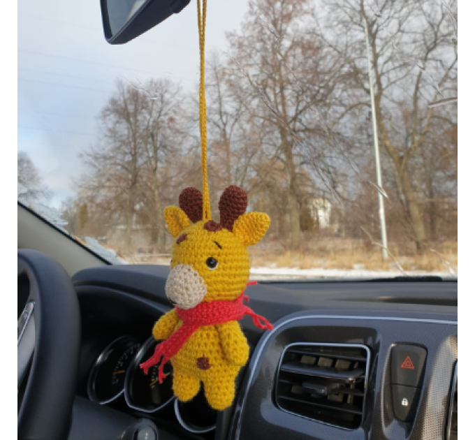 Giraffe car charm hanging crochet Rear view mirror cute car accessories