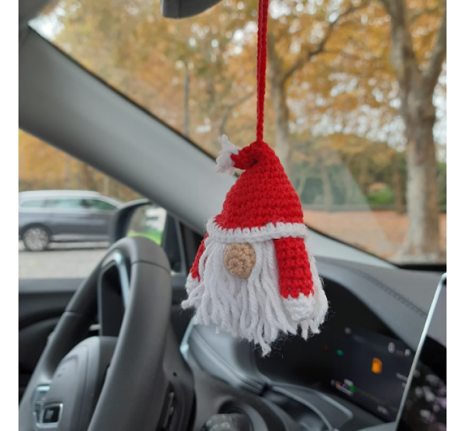 Hanging Santa Claus, crochet cute car charm, Rear view mirror red winter decorations 