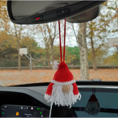 Hanging Santa Claus, crochet cute car charm, Rear view mirror red winter decorations 