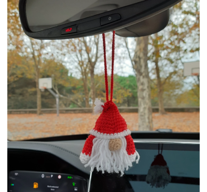Hanging Santa Claus, crochet cute car charm, Rear view mirror red winter decorations 
