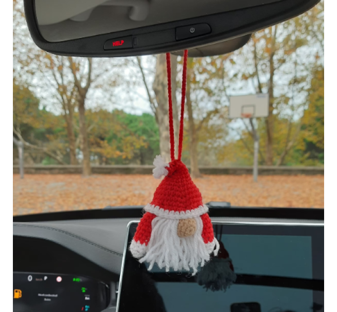 Hanging Santa Claus, crochet cute car charm, Rear view mirror red winter decorations 