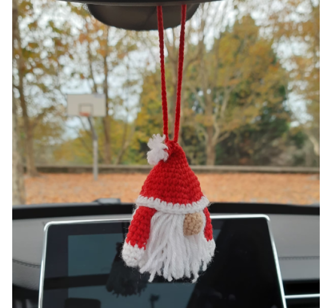 Hanging Santa Claus, crochet cute car charm, Rear view mirror red winter decorations 