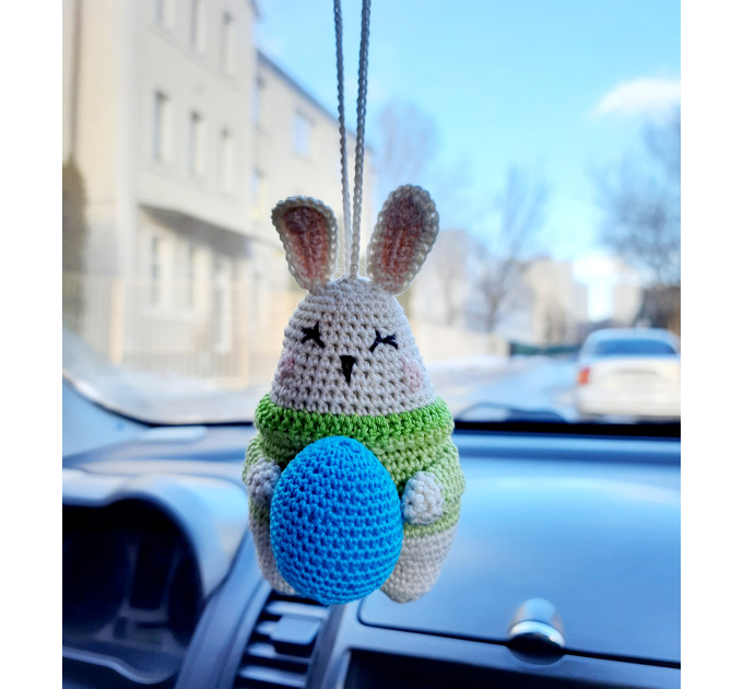 Rabbit with egg Easter crochet decorations for women Rear view mirror charm