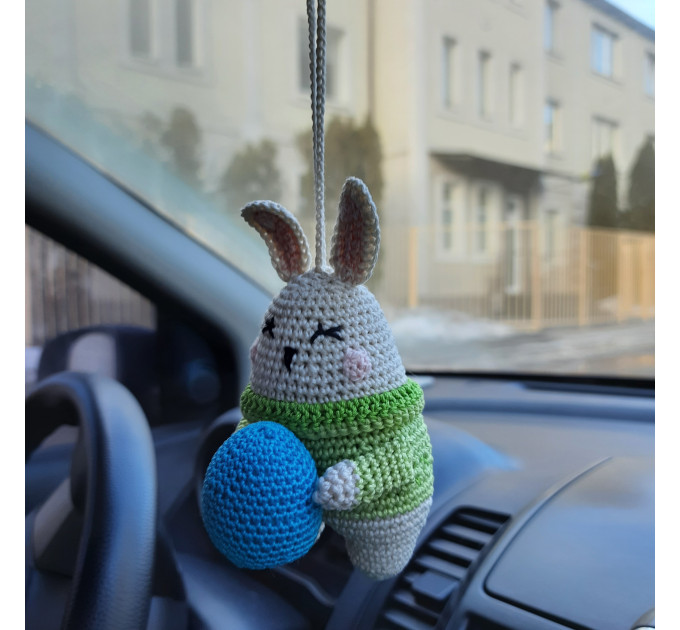 Rabbit with egg Easter crochet decorations for women Rear view mirror charm