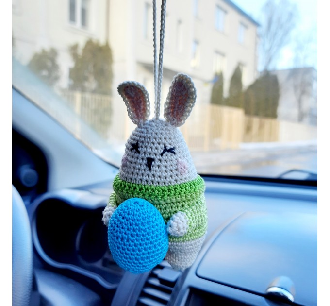 Rabbit with egg Easter crochet decorations for women Rear view mirror charm