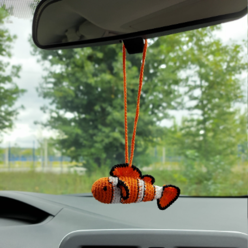 Crochet raccoon car charm rear view mirror, Xmas tree toy, backpack pendant,  cute keychain