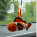 Hanging clown fish for rear view mirror Crochet car accessories, cute keychain, crochet backpack pendant