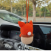 Hanging crochet little fox in a hazel nut shell , rear view mirror car accessory, bag or backpack charm
