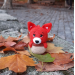 Hanging crochet little fox in a hazel nut shell , rear view mirror car accessory, bag or backpack charm