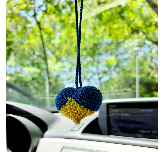 Hanging hearts Ukrainian flag charm for rear view mirror
