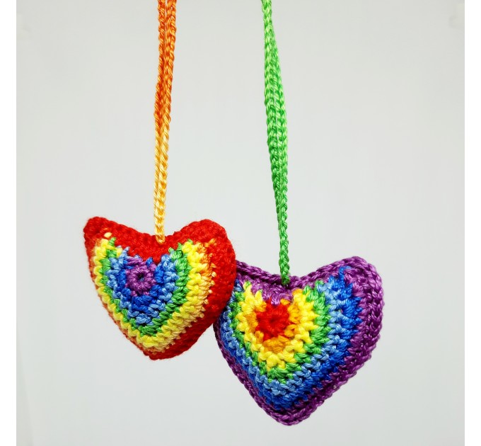 Rainbow hearts crochet car charm Rear view mirror cute car charm, keychain
