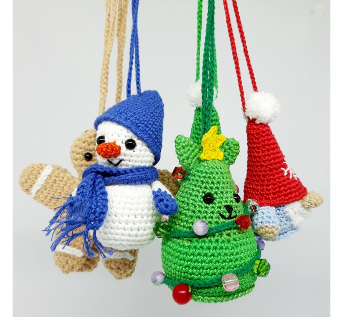 Hanging snowman crochet for rear view mirror, cute car accessory, Xmas tree toy