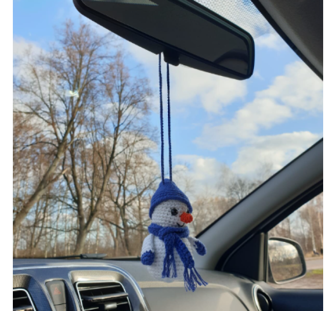 Hanging snowman crochet for rear view mirror, cute car accessory, Xmas tree toy