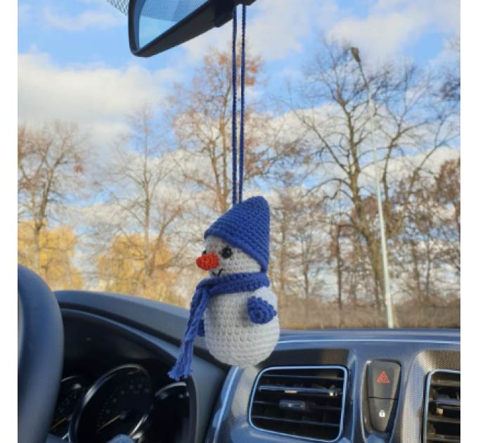 Hanging snowman crochet for rear view mirror, cute car accessory, Xmas tree toy