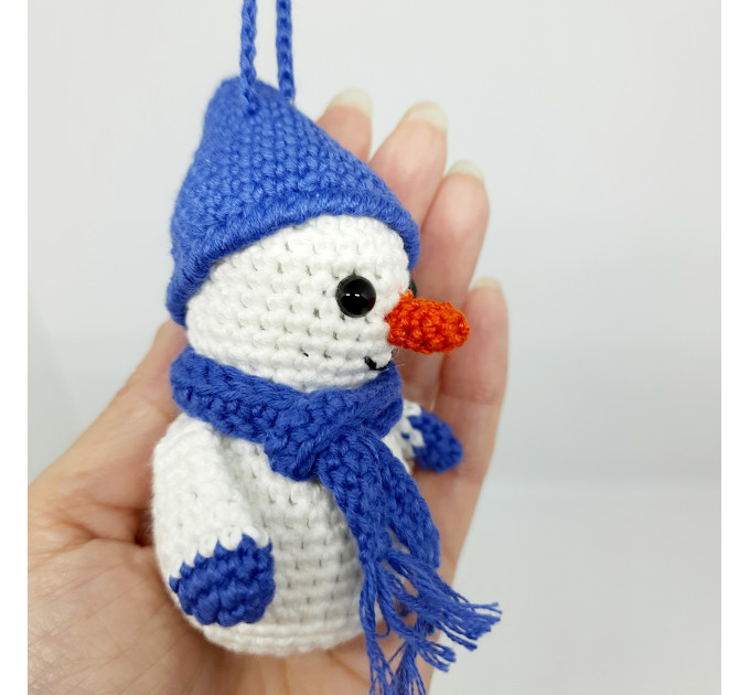 Hanging snowman crochet for rear view mirror, cute car accessory, Xmas tree toy