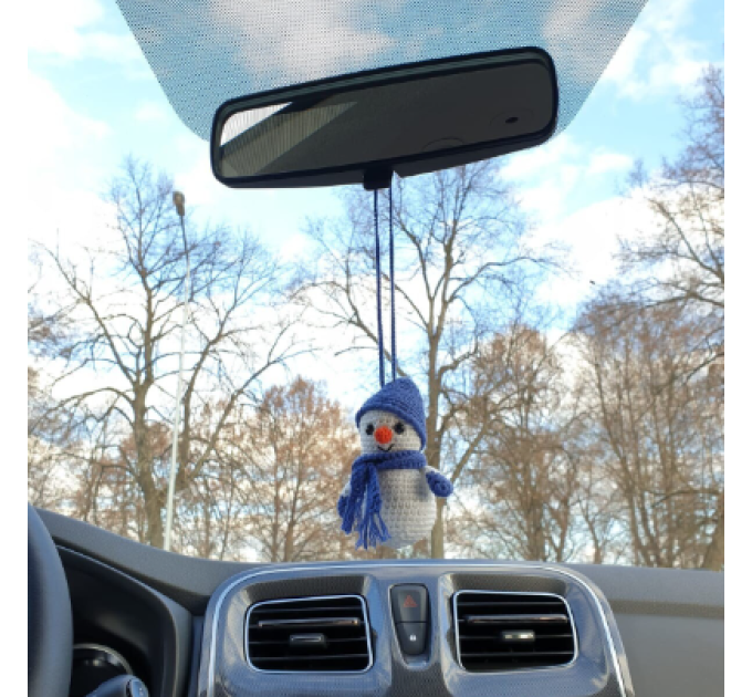 Hanging snowman crochet for rear view mirror, cute car accessory, Xmas tree toy