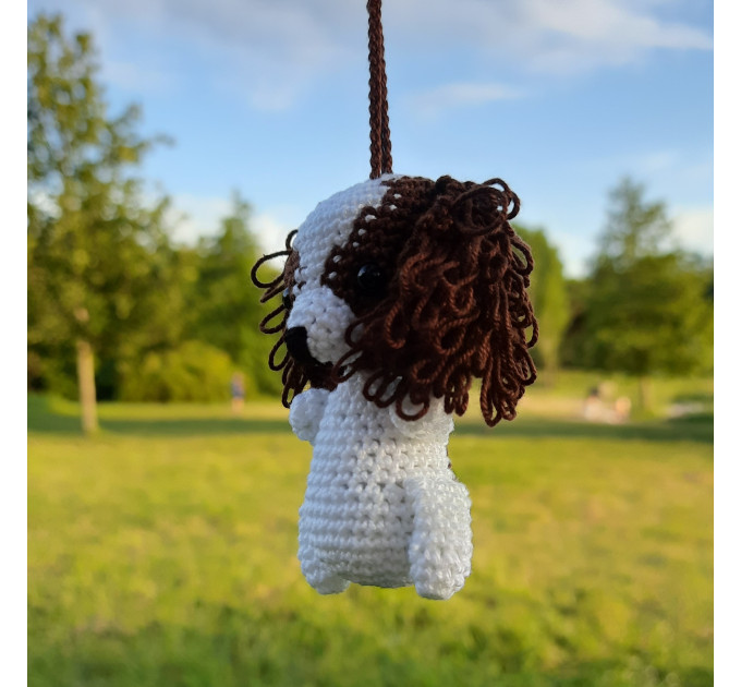 King Charles Cavalier Spaniel hanging crochet car charm for rear view mirror