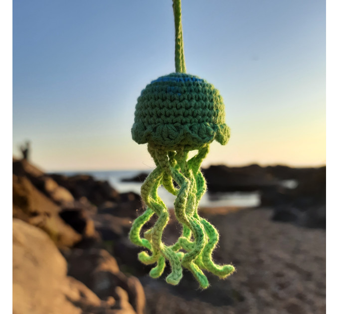 little crochet Jellyfish car charm for rear view mirror