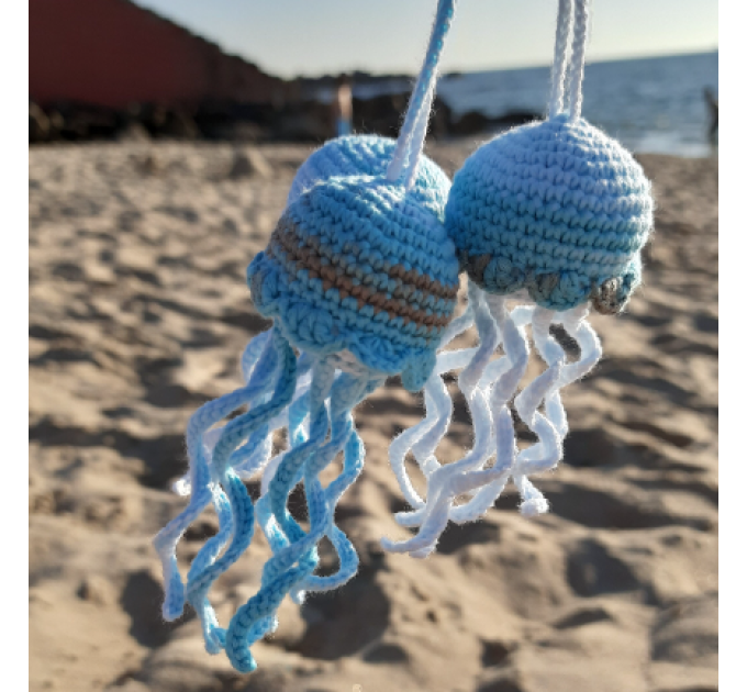 little crochet Jellyfish car charm for rear view mirror