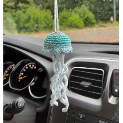 Little crochet Jellyfish car charm for rear view mirror