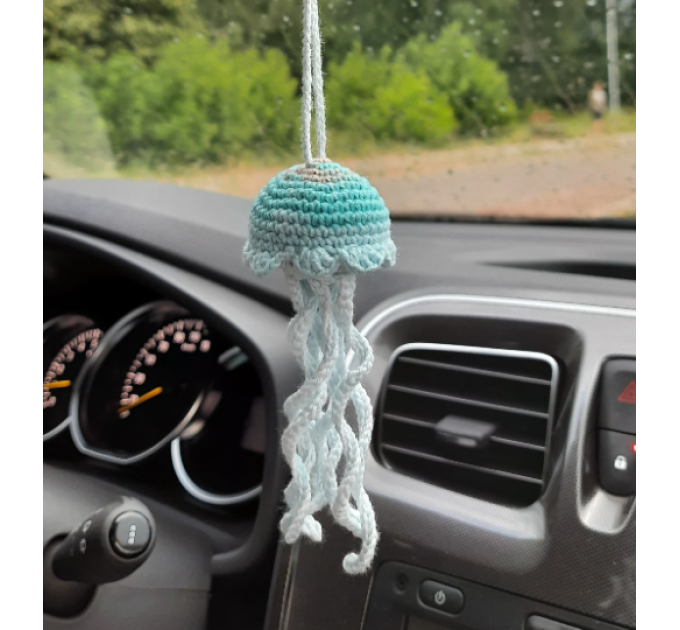 little crochet Jellyfish car charm for rear view mirror