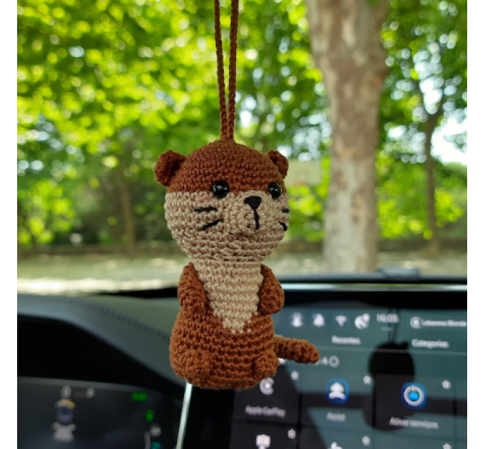 Otter crochet car charm for rear view mirror, backpack pendant, keychain