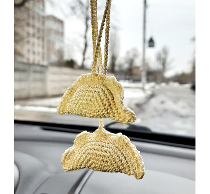 Pierogi hanging car accessory, Rear view mirror crochet charm, backpack pendant cute decorations