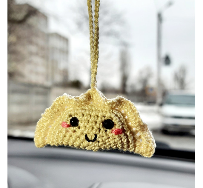 Pierogi hanging car accessory, Rear view mirror crochet charm, backpack pendant cute decorations