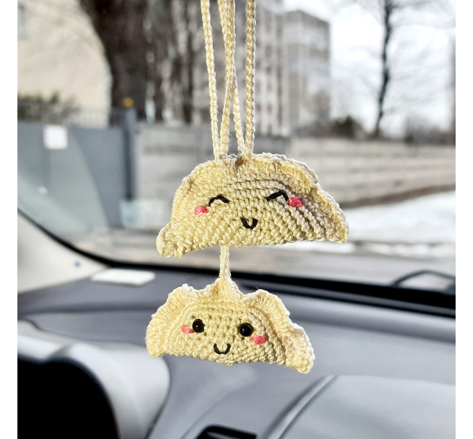 Pierogi hanging car accessory, Rear view mirror crochet charm, backpack pendant cute decorations