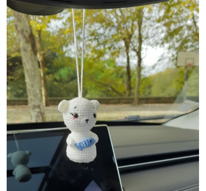 Polar bear crochet rear view mirror car charm, backpack pendant, Xmas tree toy