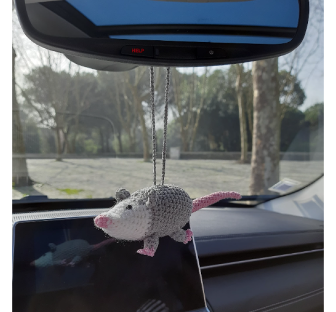 Rear view mirror opossum crochet cute accessory for car