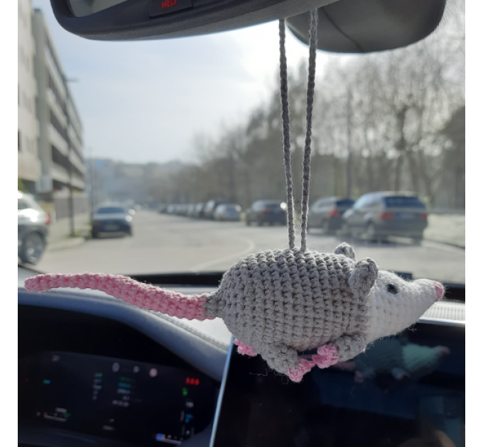 Rear view mirror opossum crochet cute accessory for car