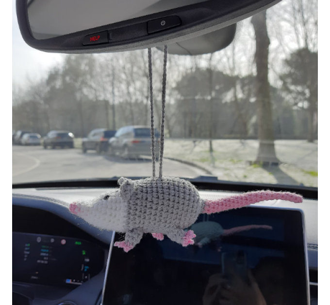 Rear view mirror opossum crochet cute accessory for car