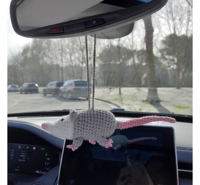 Rear view mirror opossum crochet cute accessory for car