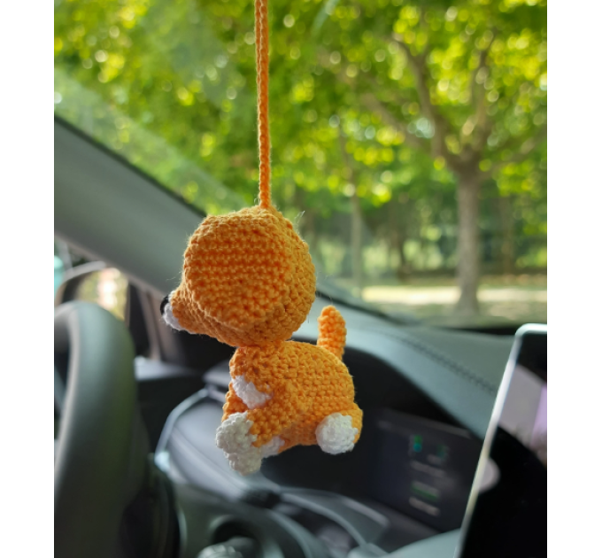 Red small dog, rear view mirror car charm, cute keychain, backpack pendant crochet