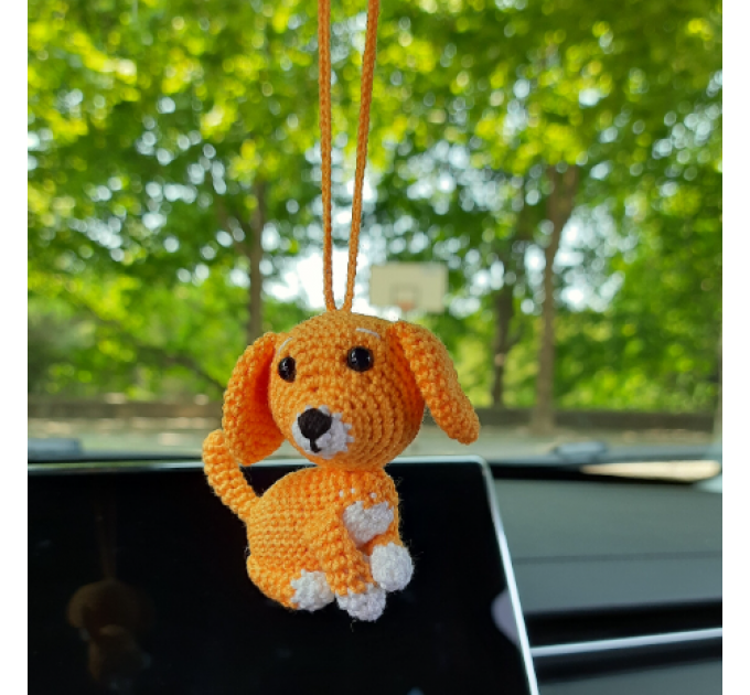 Red small dog, rear view mirror car charm, cute keychain, backpack pendant crochet