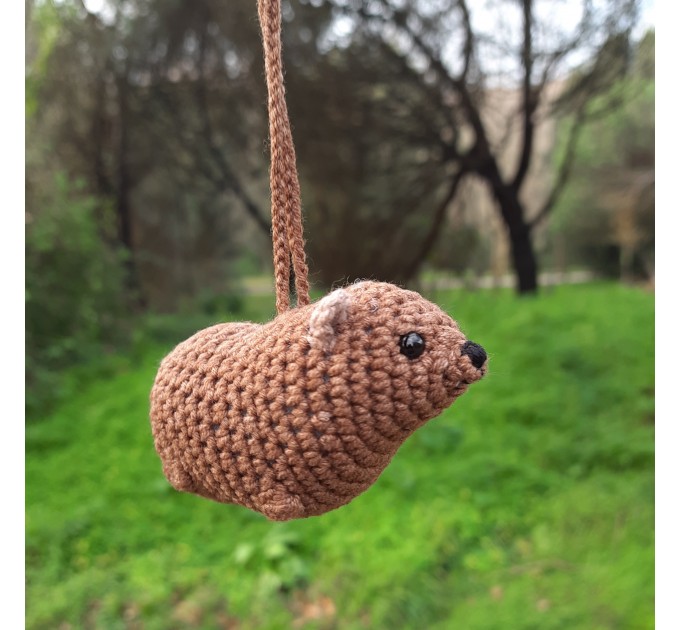 Rock Hyrax Wawa Awawa animal for rear view mirror, bag charm, keychain, Christmas ornament, handmade crochet gift, Cape hyrax hanging