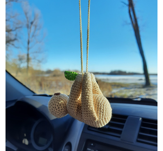 Sloth car charms hanging accessories, rear view mirror hanger crochet