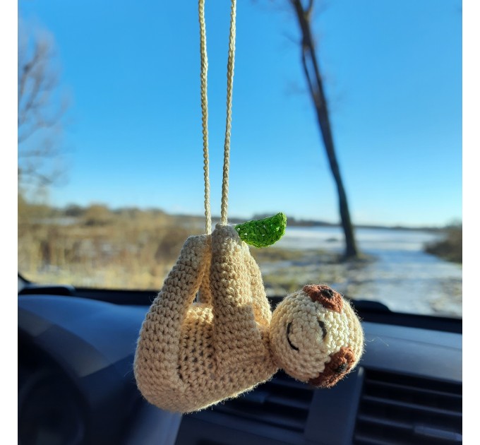 Sloth car charms hanging accessories, rear view mirror hanger crochet