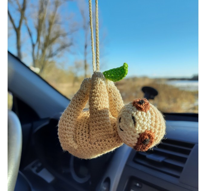 Sloth car charms hanging accessories, rear view mirror hanger crochet