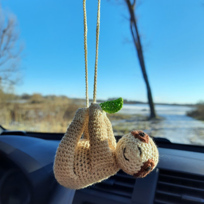 Sloth car charms hanging accessories, rear view mirror hanger crochet