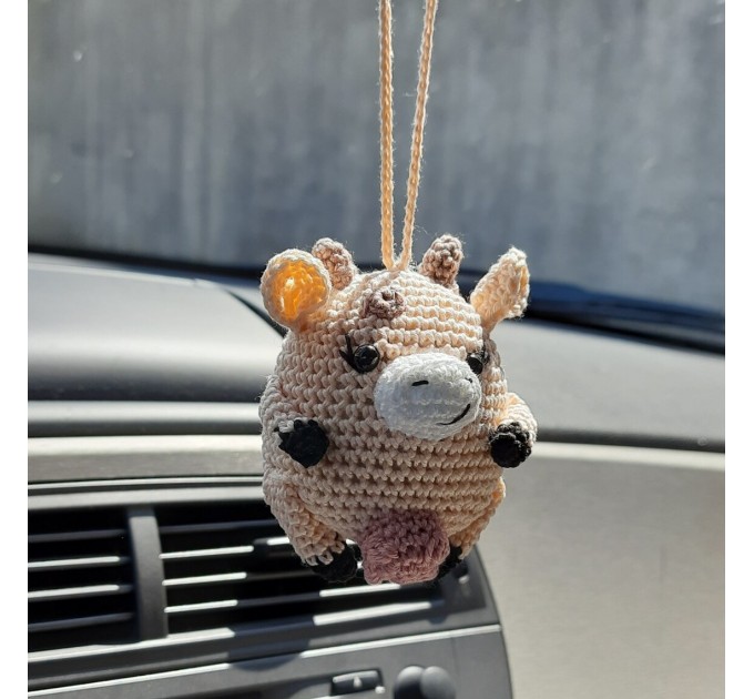 Сrochet cow car hanging rear view mirror charm, cute keychain, backpack pendant