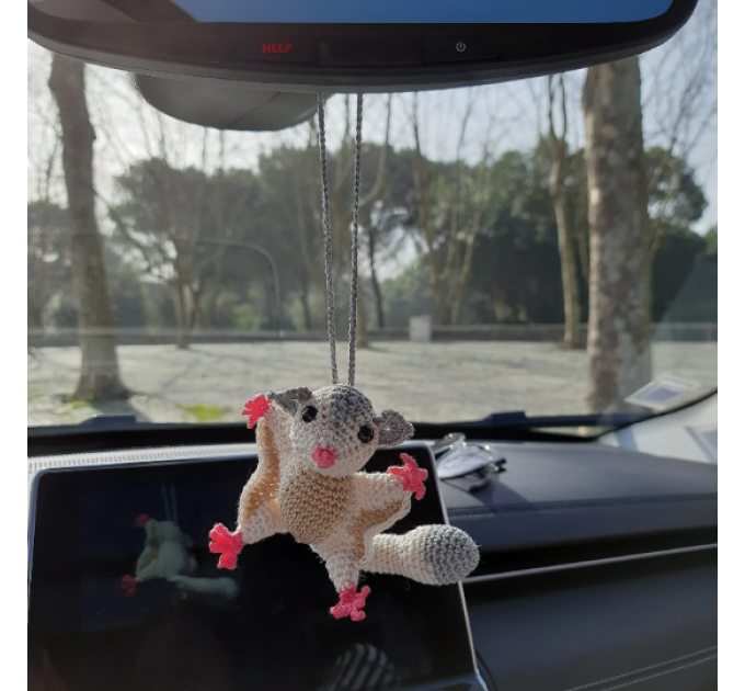 Sugar glider, possum, flying squirrel car charm for rear view mirror or keychain, backpack pendant