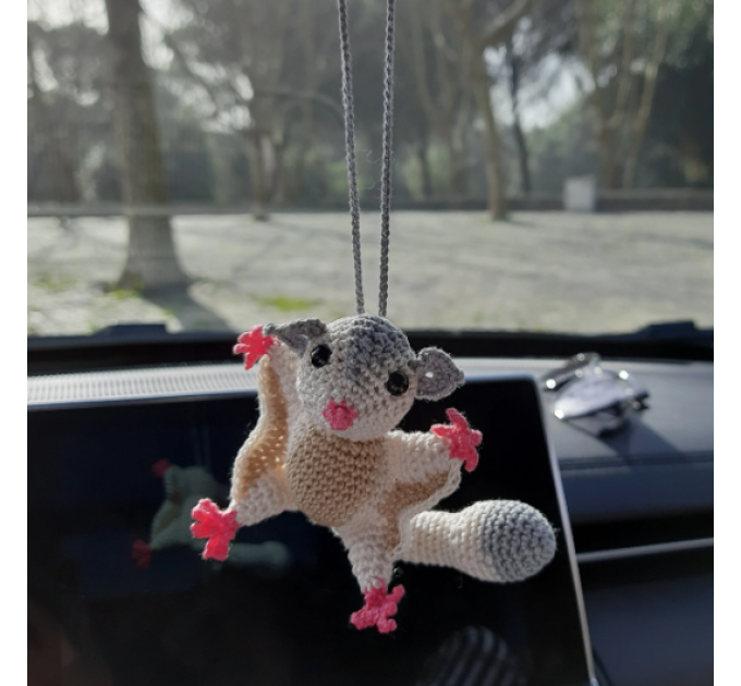 Sugar glider, possum, flying squirrel car charm for rear view mirror or keychain, backpack pendant