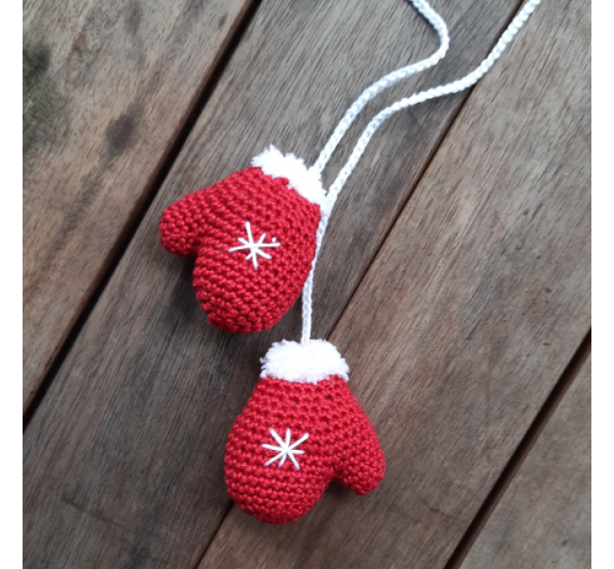 Xmas winter gloves, red home decorations, Christmas  tree ornament, car charm crochet