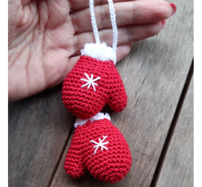Xmas winter gloves, red home decorations, Christmas  tree ornament, car charm crochet