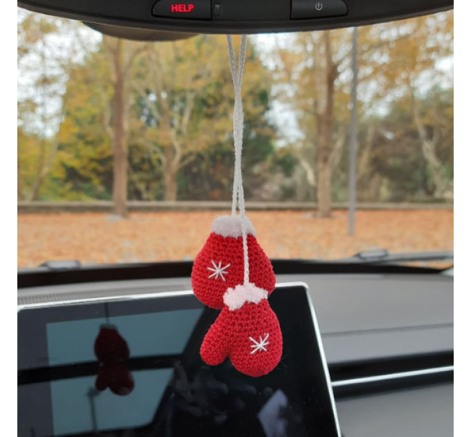 Xmas winter gloves, red home decorations, Christmas  tree ornament, car charm crochet