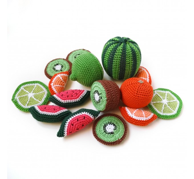 Crochet food fruit slice Tropical fruit toy Farmers market Montessori sensory toys materials First birthday gift