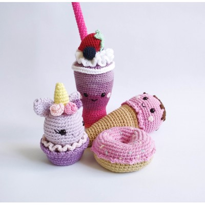 Crochet sweets set for kids Purple Milkshake Ice cream Donut Cupcake