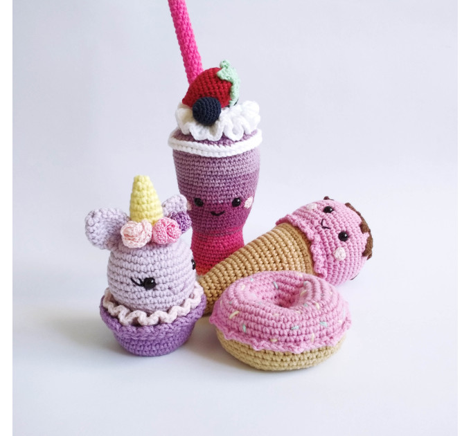 Play food set Crochet Milkshake Ice cream Donut Cupcake